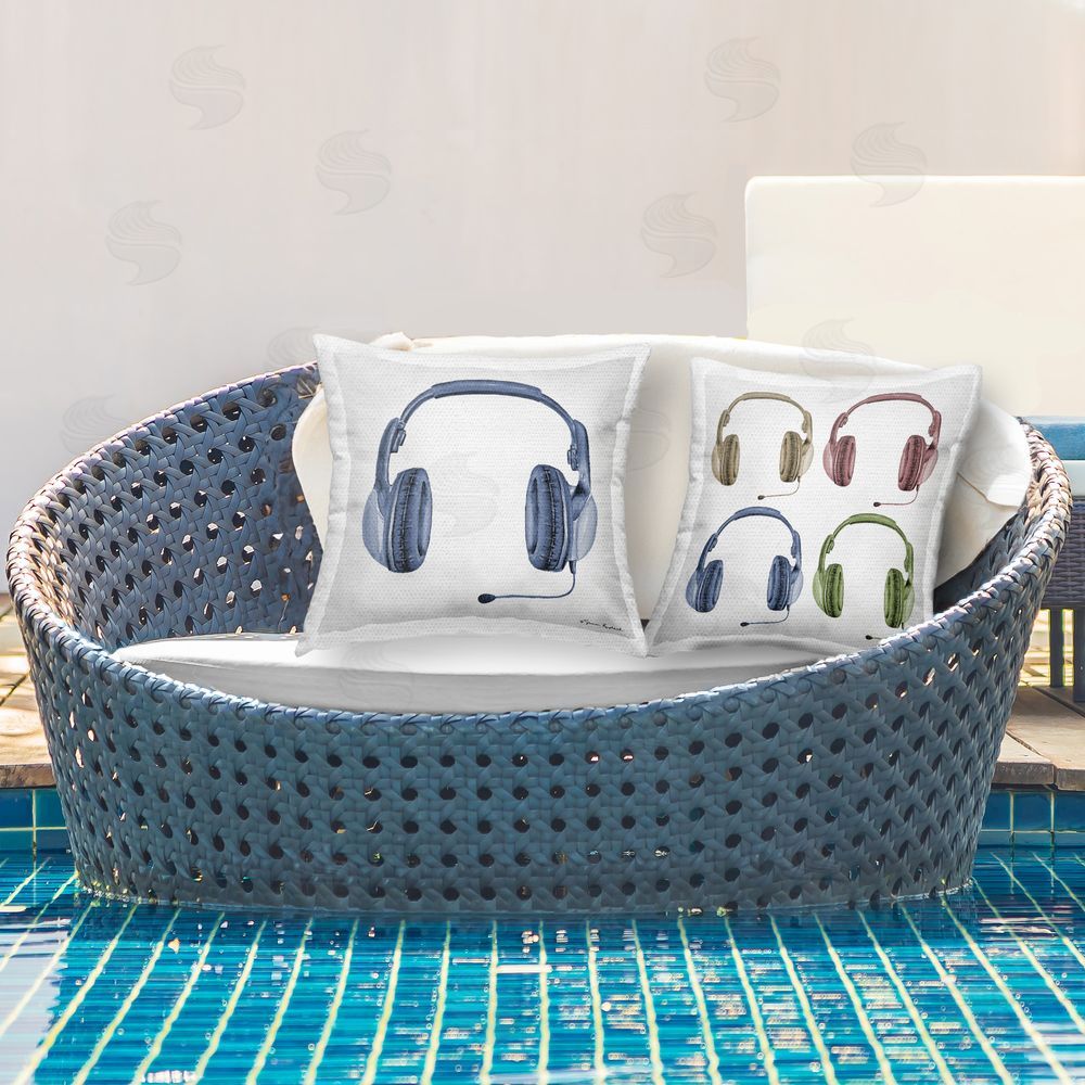 Sharon Kuplack Various Gamer Headsets Outdoor Quick-Dry Polyester Printed Throw Pillow in Back Yard