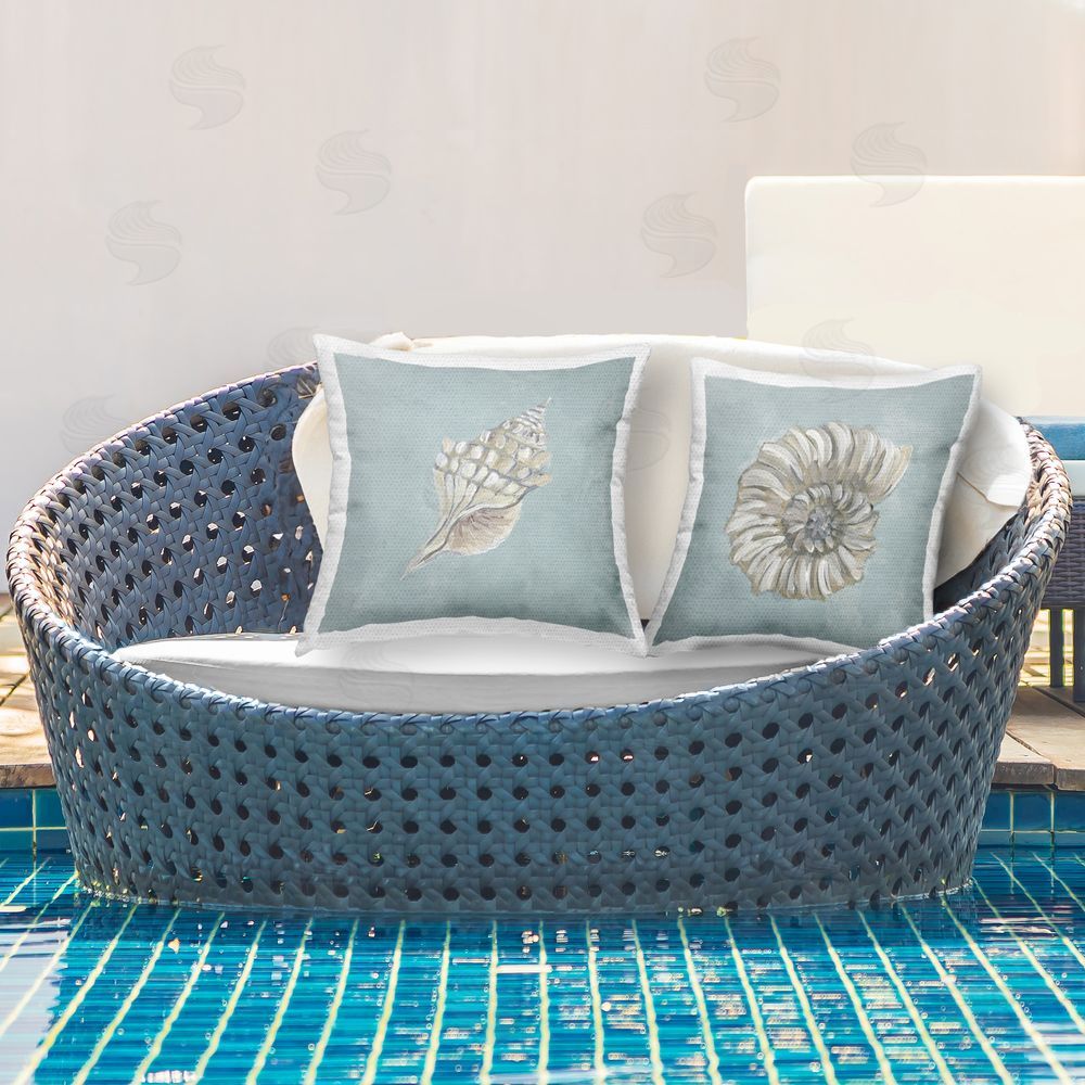Julie DeRice Nautilus and Conch Seashells  Outdoor Quick-Dry Polyester Printed Throw Pillow in Back Yard