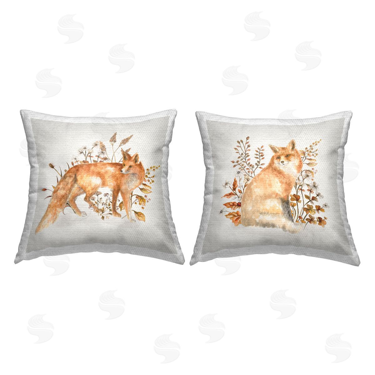 Janice Gaynor Fluffy Red Fox  Autumn Leaves Outdoor Quick-Dry Polyester Printed Throw Pillow