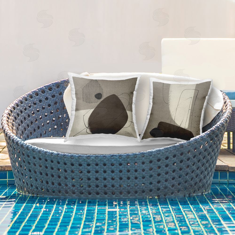 Patricia Pinto Brown Hidden Lines  Outdoor Quick-Dry Polyester Printed Throw Pillow in Back Yard
