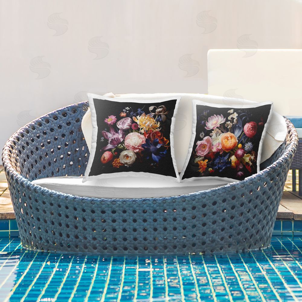 Lazar Studio Exquisite Floral Arrangement Outdoor Quick-Dry Polyester Printed Throw Pillow in Back Yard