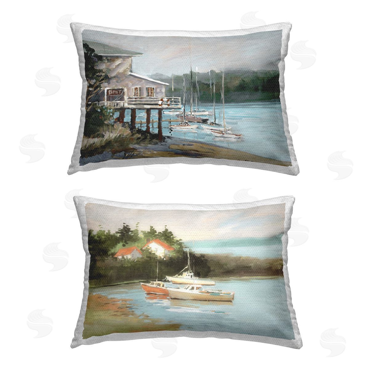 Jane Slivka Boat Lakeshore Landscape Outdoor Quick-Dry Polyester Printed Throw Pillow