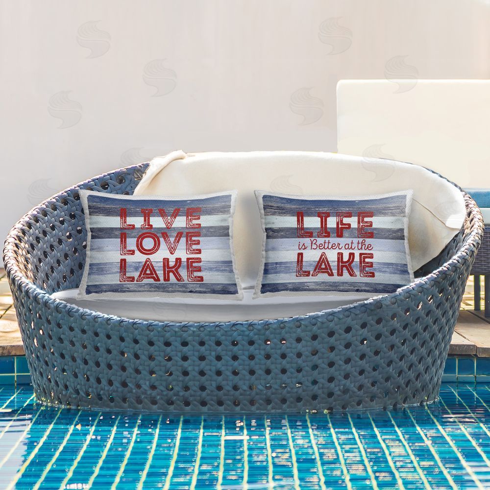 SD Graphics Studio Striped Lake Phrases Outdoor Quick-Dry Polyester Printed Throw Pillow in Back Yard