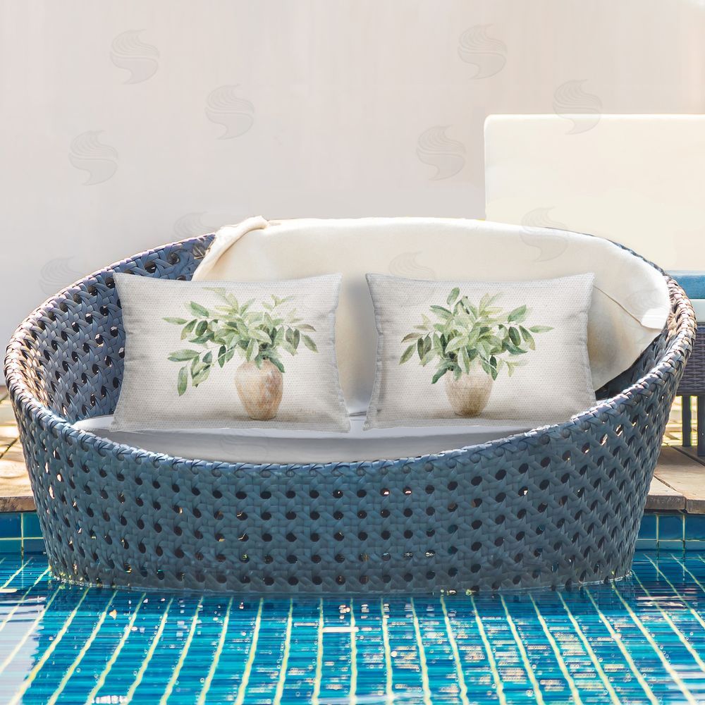 Grace Popp Vase of Hardy Green Foliage Outdoor Quick-Dry Polyester Printed Throw Pillow in Back Yard