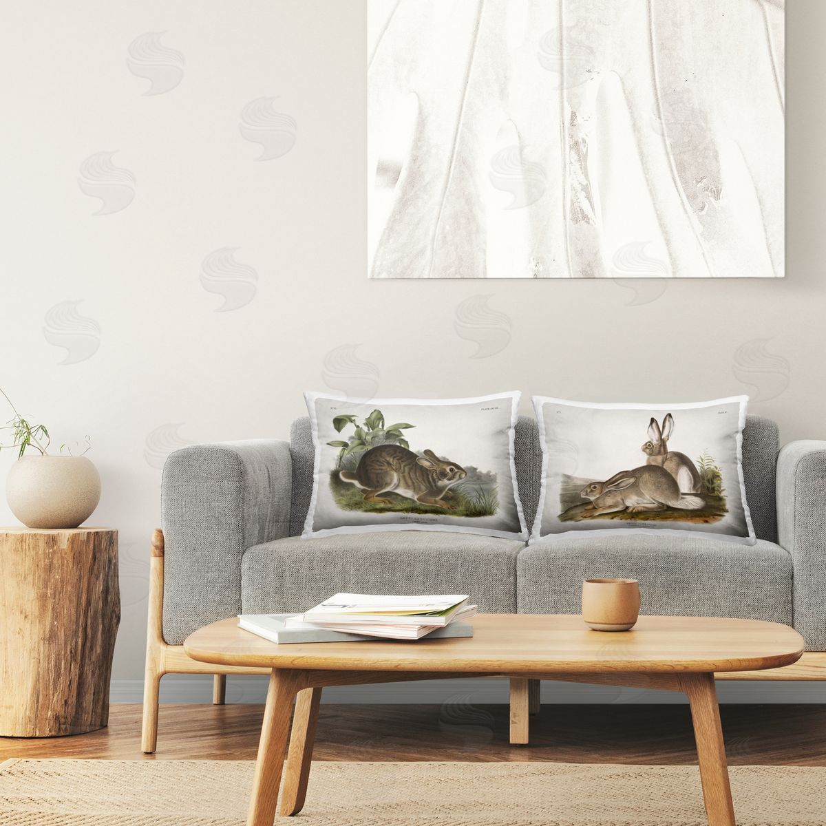 Wild Apple Portfolio Gentle Resting Cottage Rabbit  Printed Plush Polyester Throw Pillow