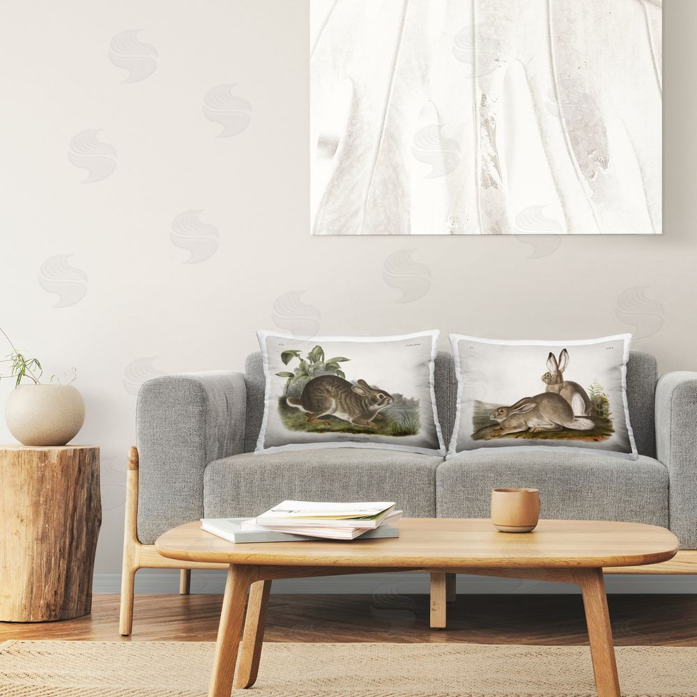 Wild Apple Portfolio Gentle Resting Cottage Rabbit Printed Plush Polyester Throw Pillow On Chair