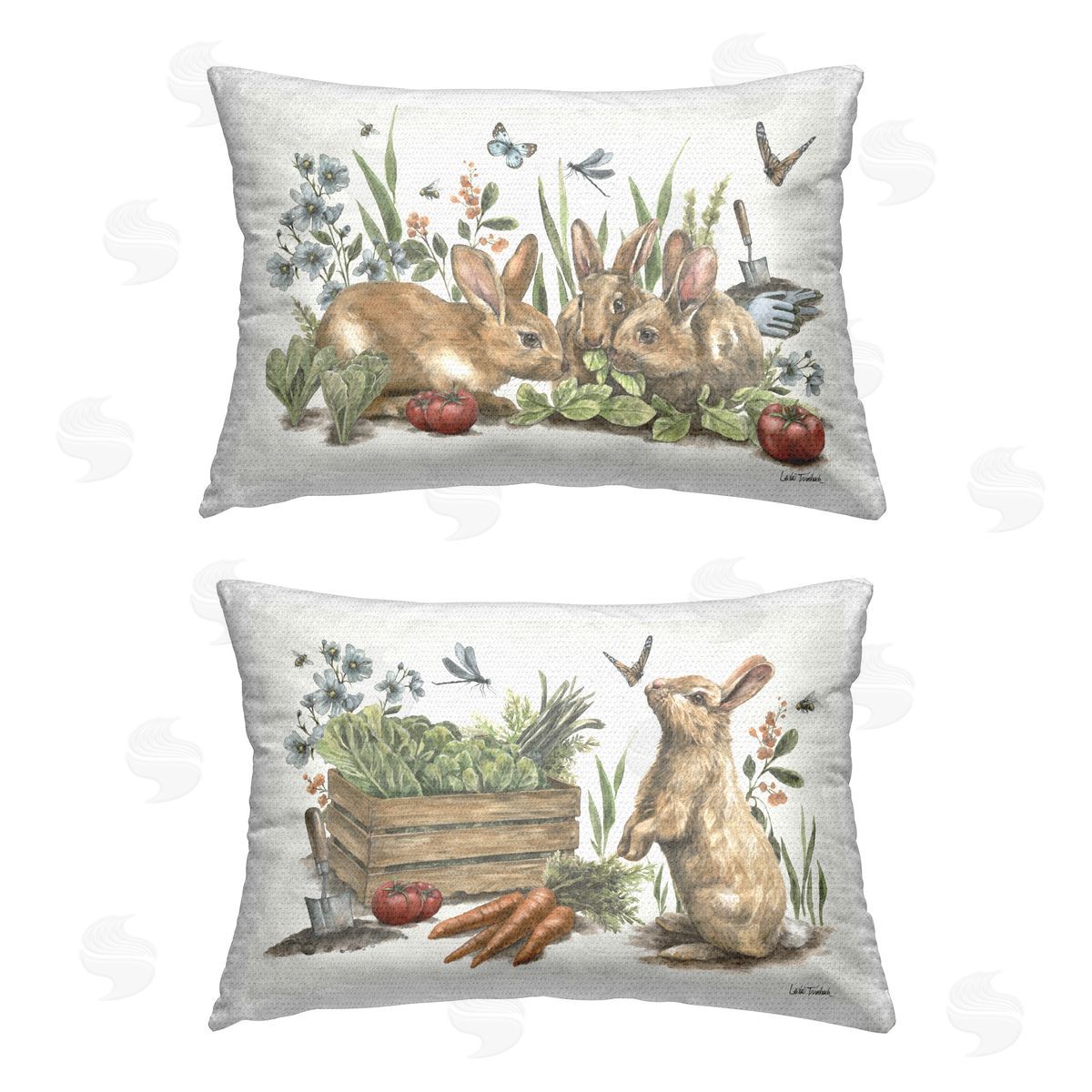 Leslie Trimbach Rabbit Vegetable Garden Party Outdoor Quick-Dry Polyester Printed Throw Pillow
