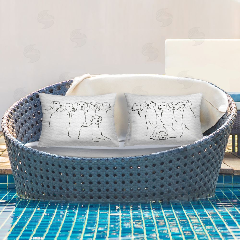 Ethan Harper Minimal Dog Doodles Outdoor Quick-Dry Polyester Printed Throw Pillow in Back Yard