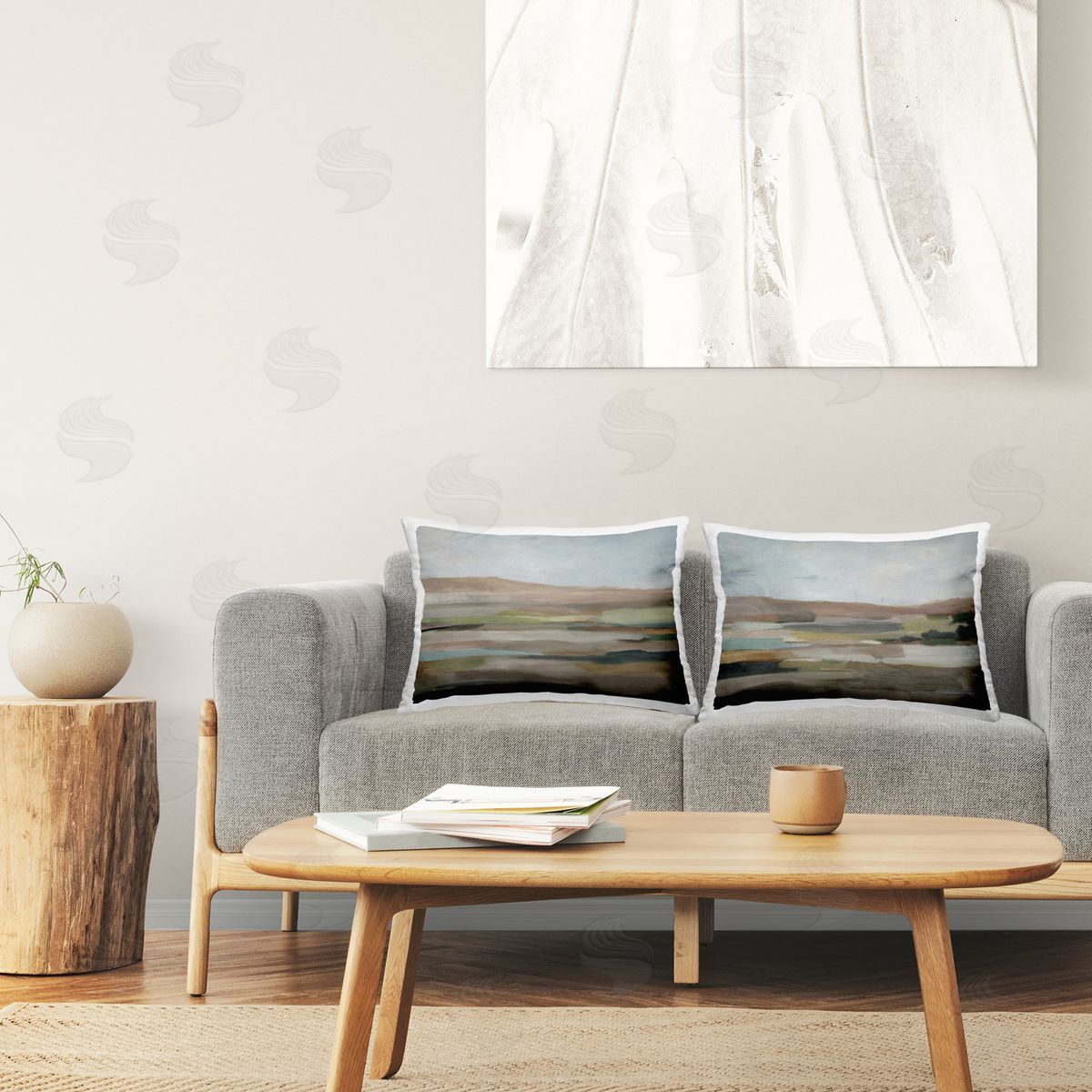 Stupell Studio Neutral Abstract Landscape Printed Plush Polyester Throw Pillow