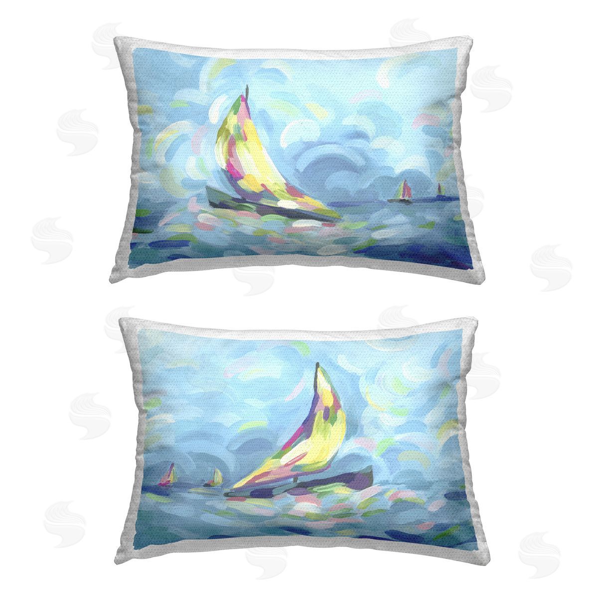 June Erica Vess Swirling Sailboat Fleet Outdoor Quick-Dry Polyester Printed Throw Pillow