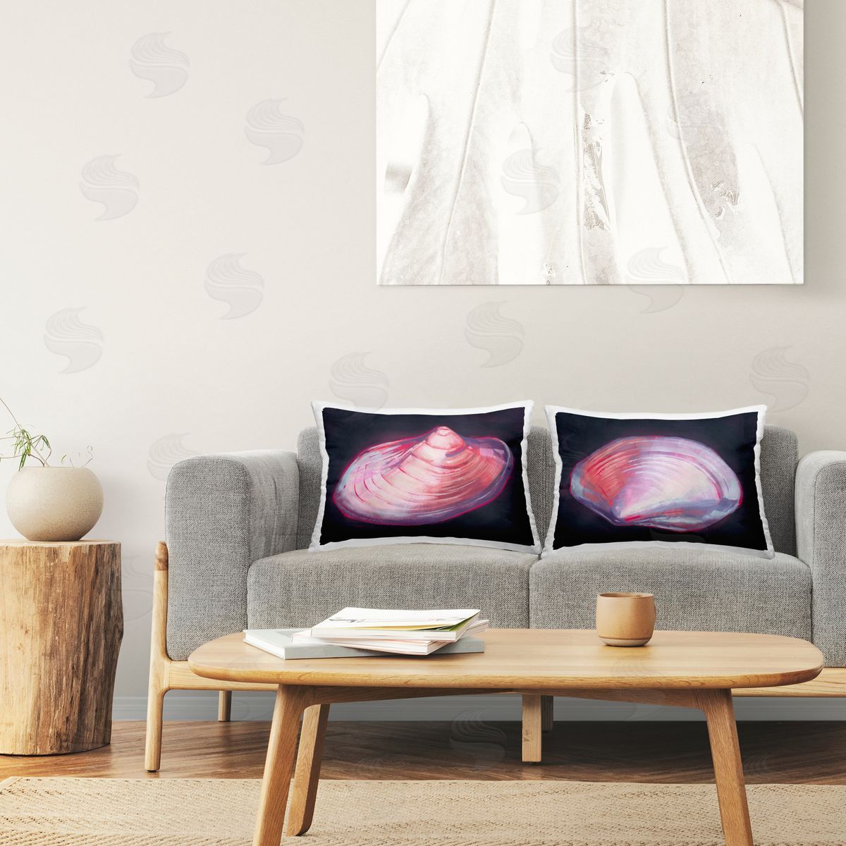 Stupell Studio Pink Clam Shells  Printed Plush Polyester Throw Pillow