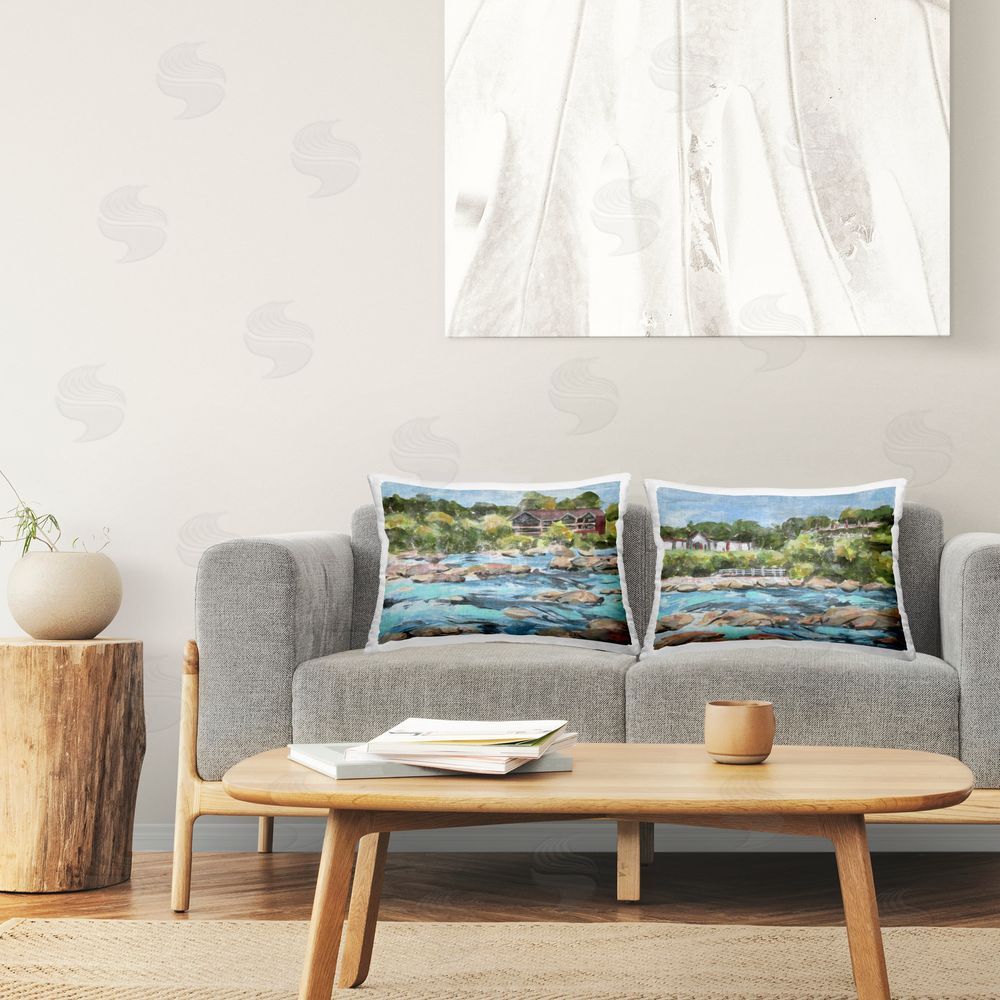 Stupell Studio Flowing River Rocks  Printed Plush Polyester Throw Pillow On Chair