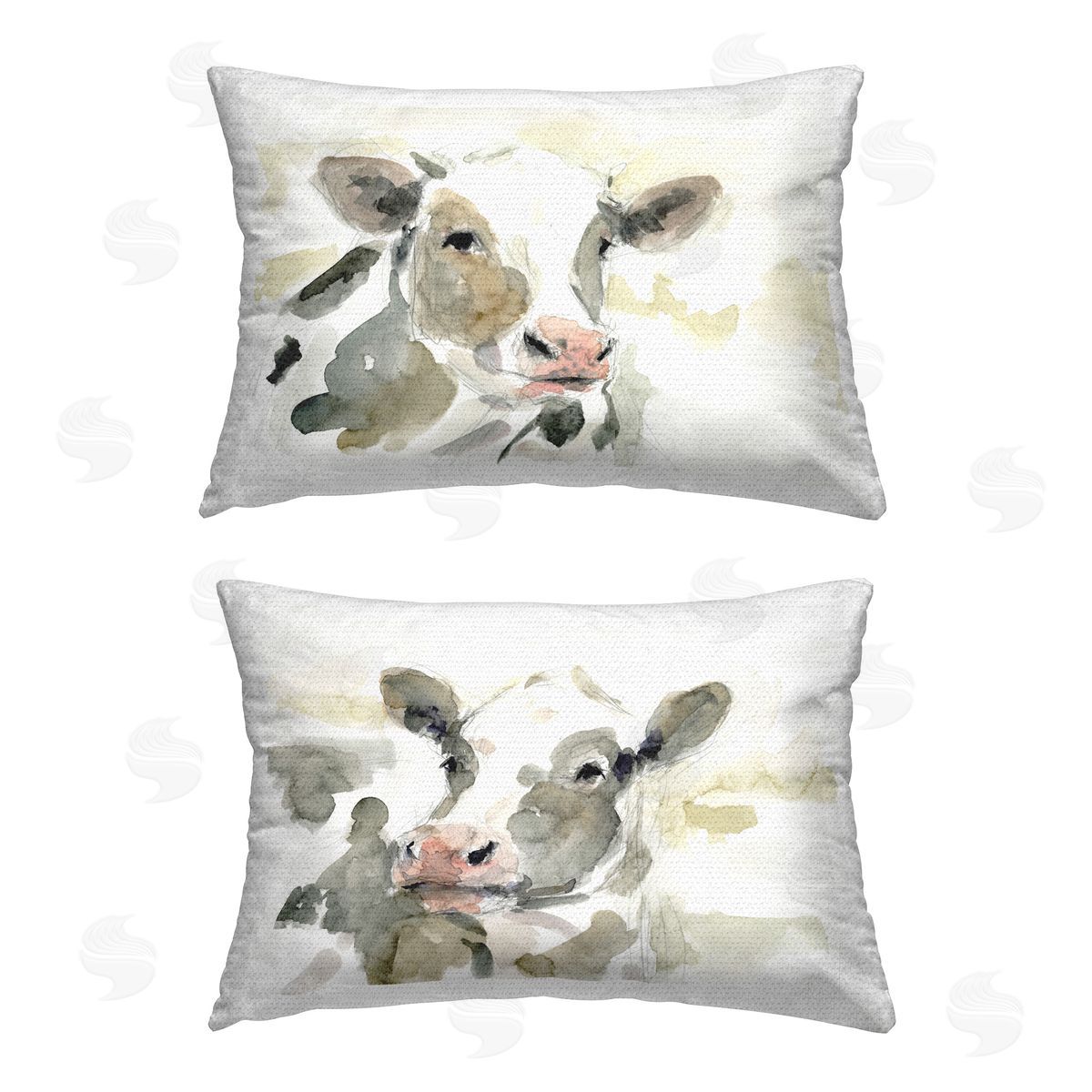 Stupell Studio Watercolor Holstein Farm Cows  Outdoor Quick-Dry Polyester Printed Throw Pillow