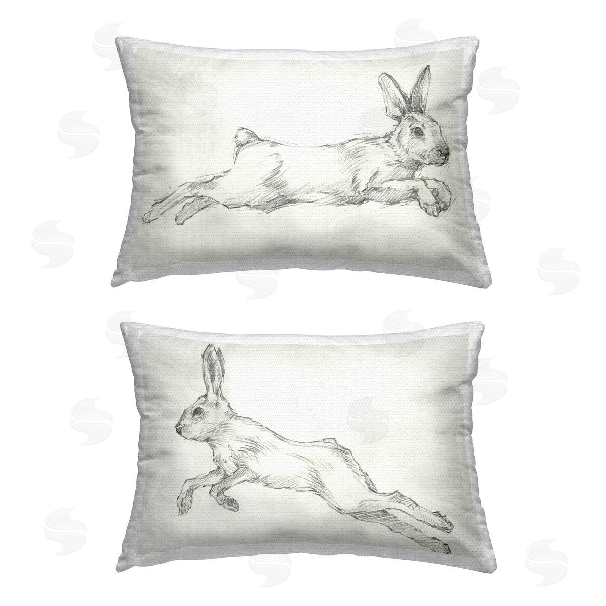 Ethan Harper Pencil Sketch Rabbit Jumping Outdoor Quick-Dry Polyester Printed Throw Pillow