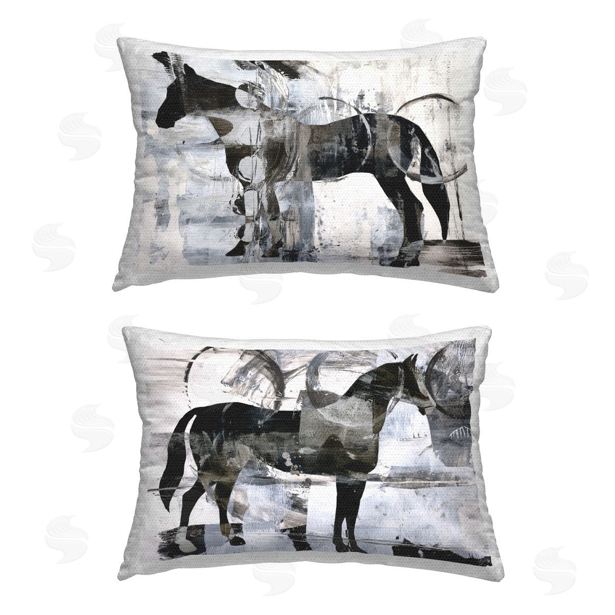 Ethan Harper Abstract Horse Silhouette Circles Outdoor Quick-Dry Polyester Printed Throw Pillow