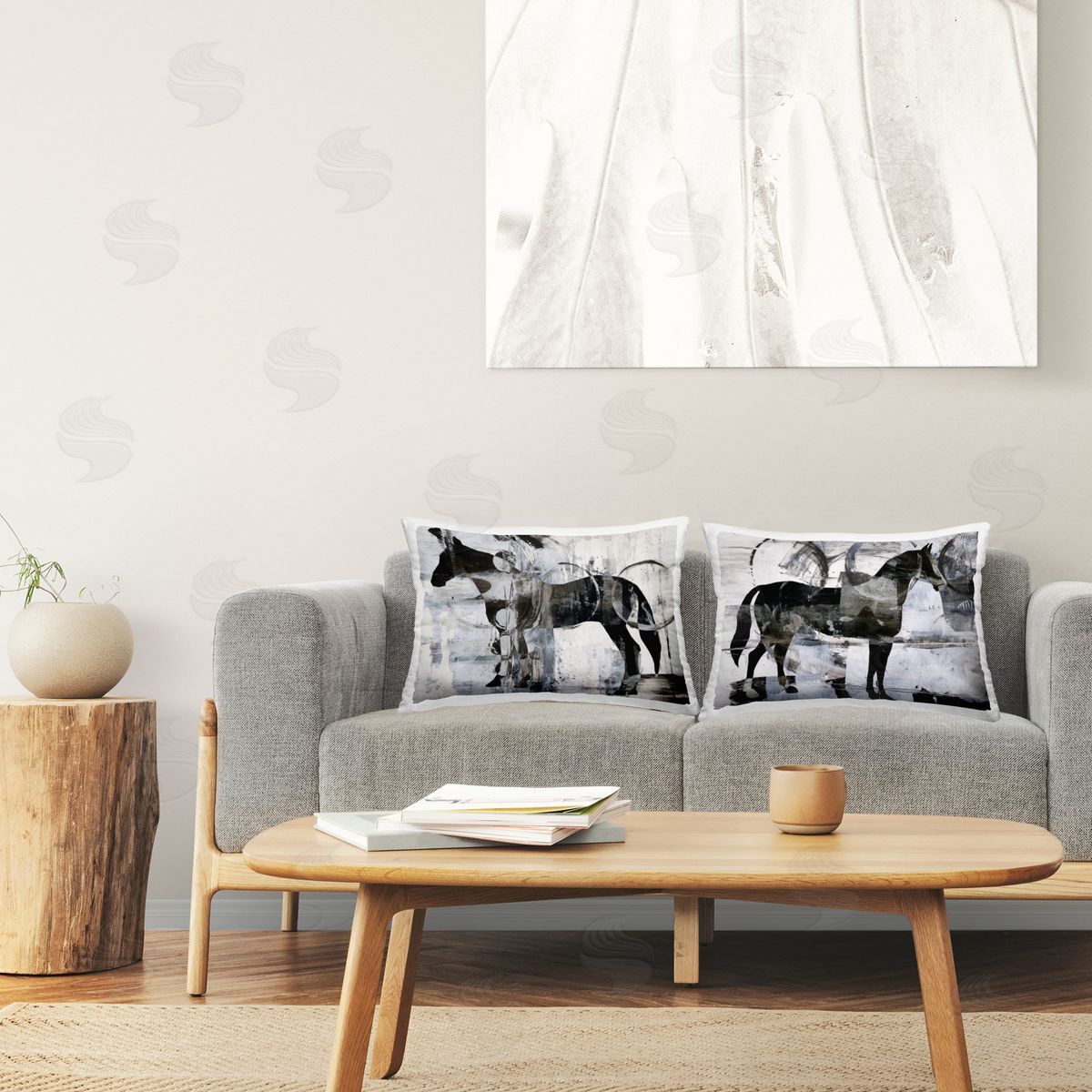 Ethan Harper Abstract Horse Silhouette Circles Printed Plush Polyester Throw Pillow