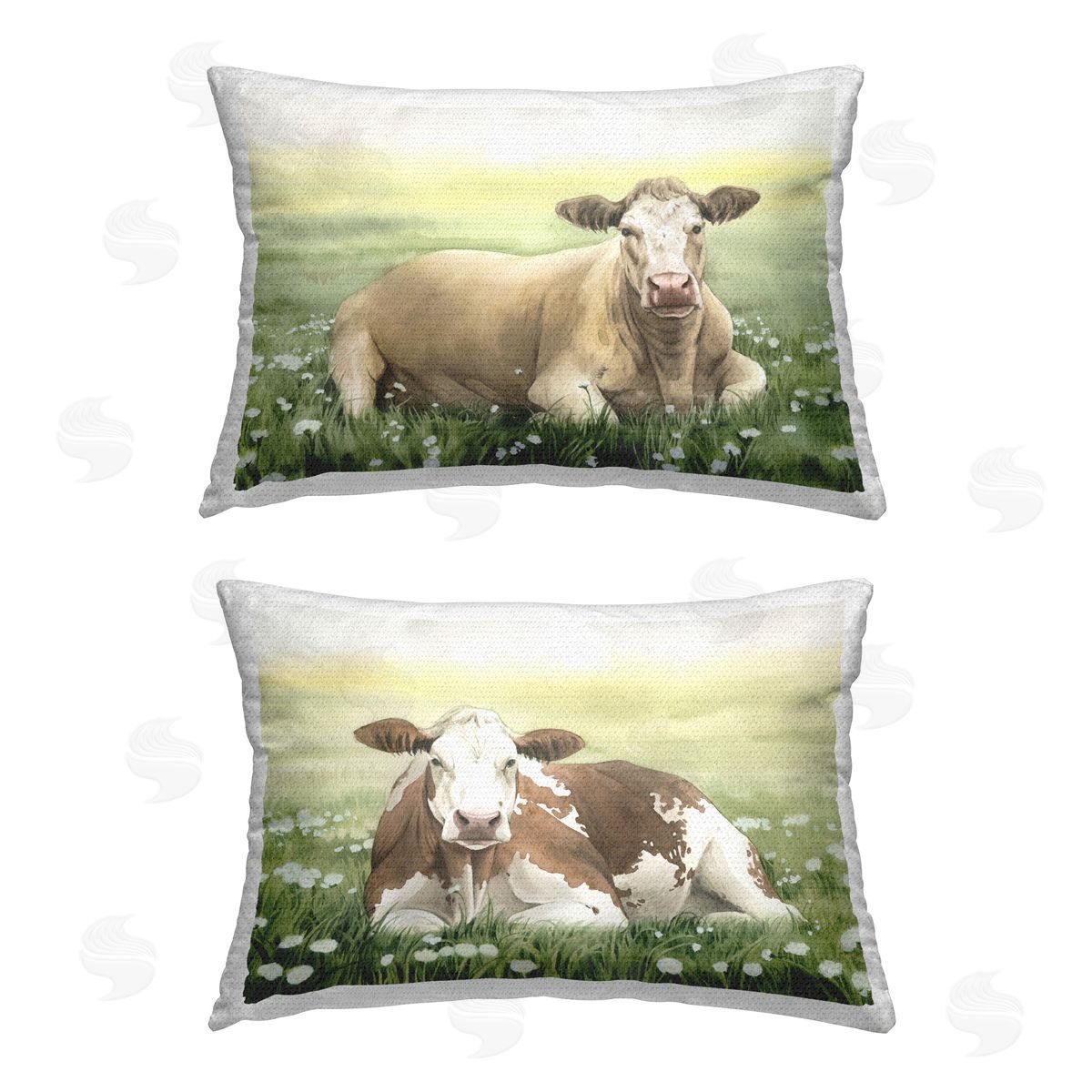 Grace Popp Cows Resting in Flower Field Outdoor Quick-Dry Polyester Printed Throw Pillow