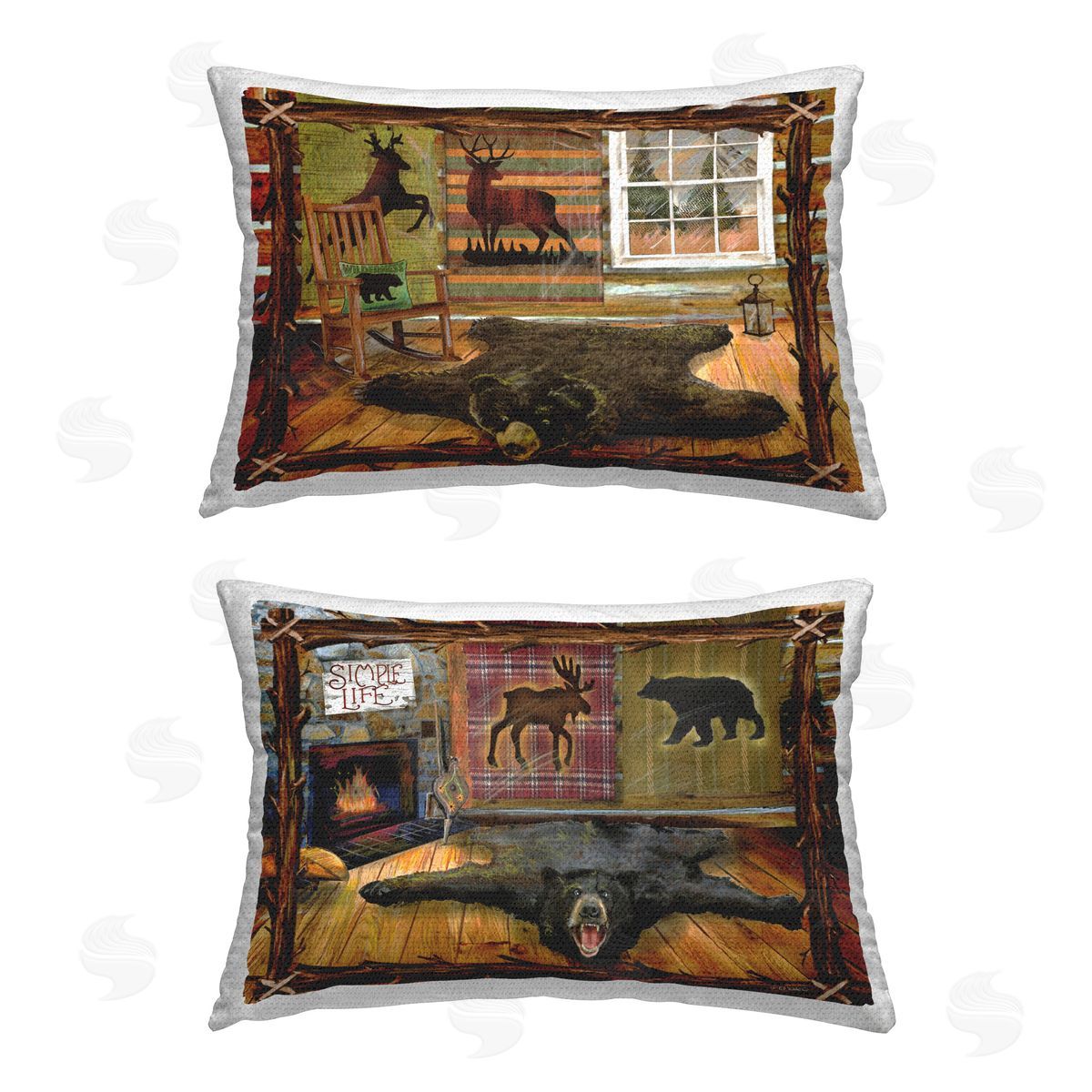 Ed Wargo Log Cabin Interiors Outdoor Quick-Dry Polyester Printed Throw Pillow