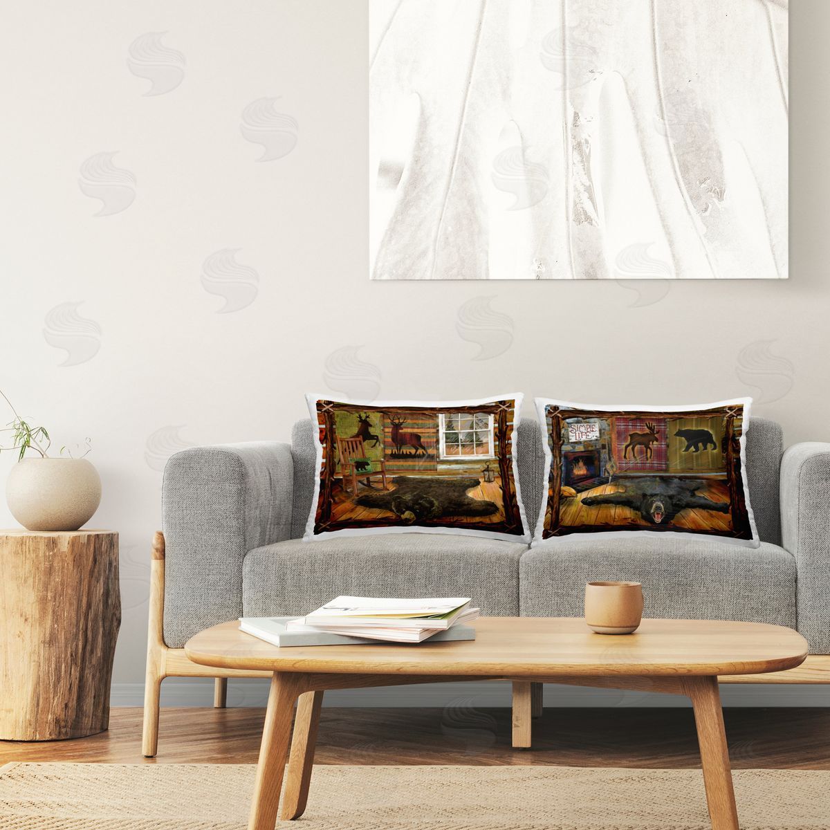 Ed Wargo Log Cabin Interiors Printed Plush Polyester Throw Pillow