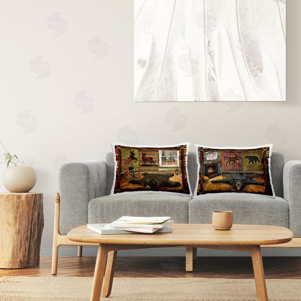 Ed Wargo Log Cabin Interiors Printed Plush Polyester Throw Pillow On Chair