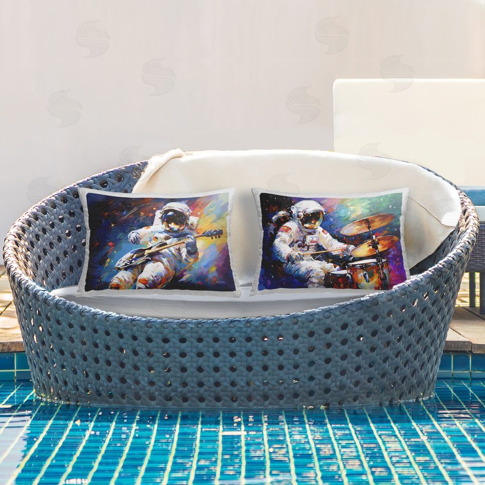 Leon Devenice Outer Space Melodies Outdoor Quick-Dry Polyester Printed Throw Pillow in Back Yard