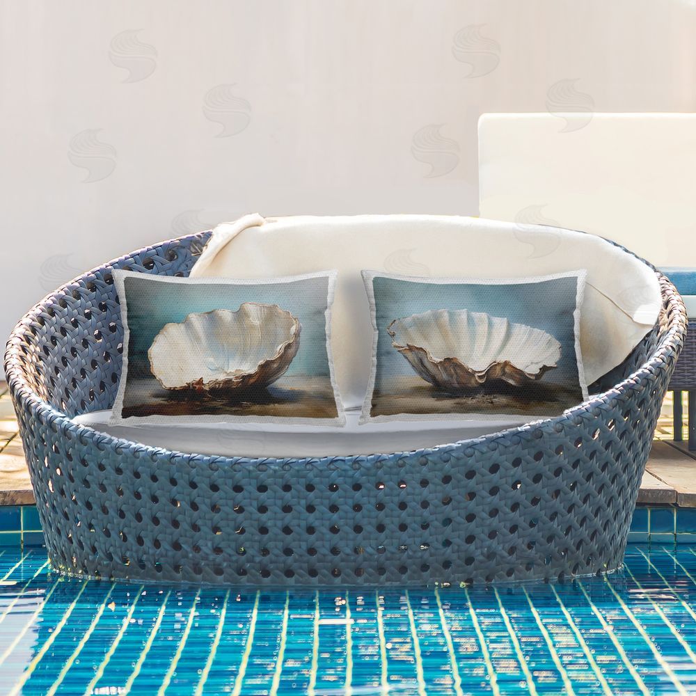 Petal Prints Design Fresh Beach Finds Shells  Outdoor Quick-Dry Polyester Printed Throw Pillow in Back Yard