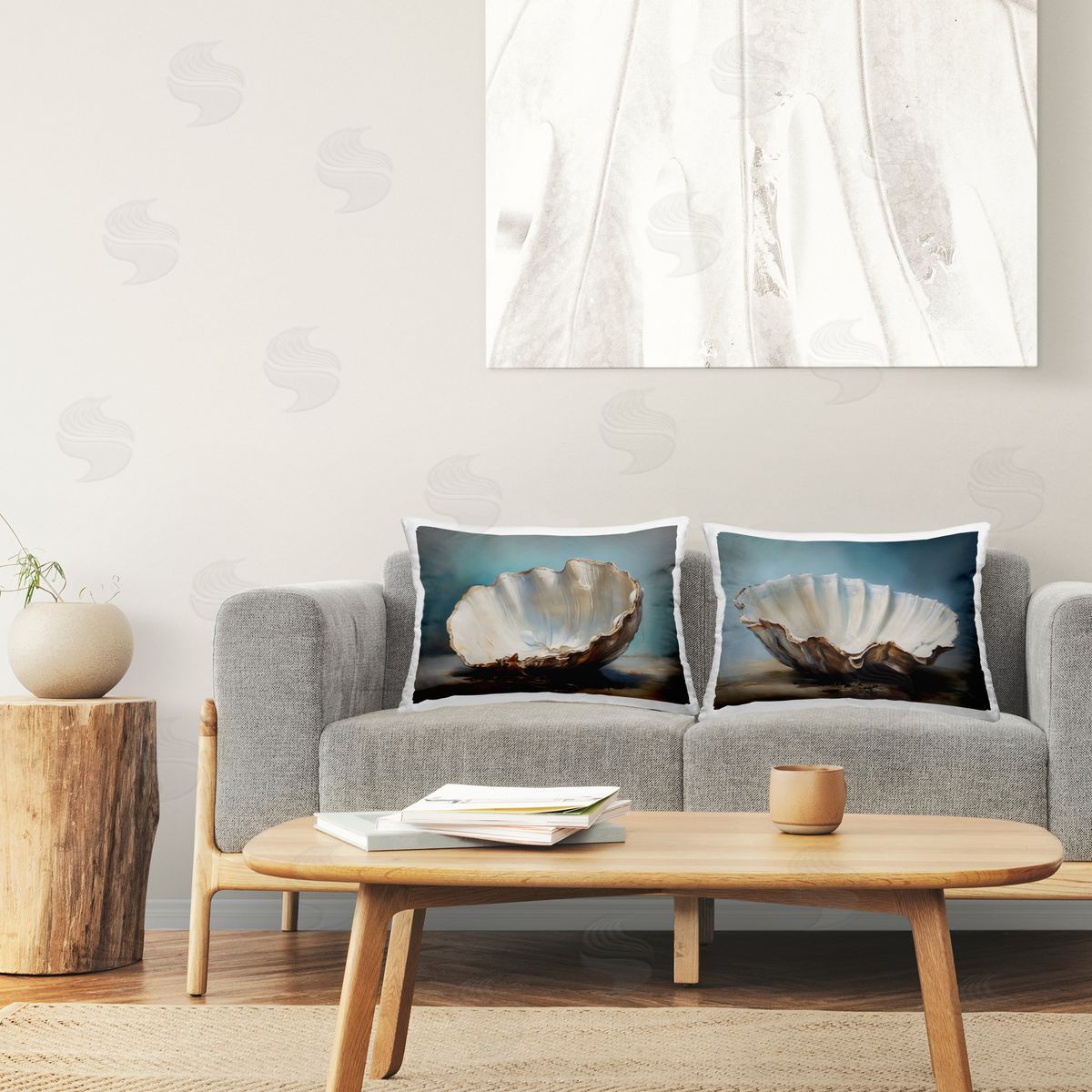 Petal Prints Design Fresh Beach Finds Shells  Printed Plush Polyester Throw Pillow