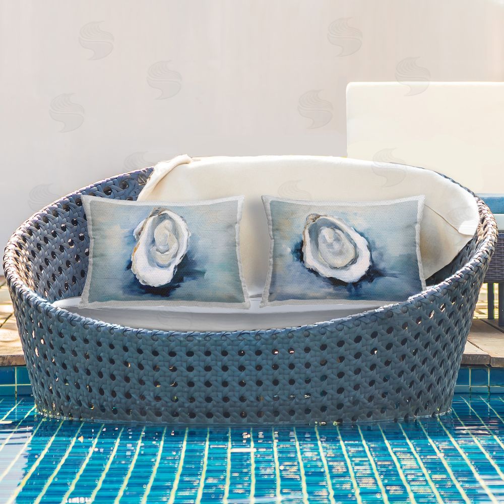 Petal Prints Design Open Oyster Mollusk Shells  Outdoor Quick-Dry Polyester Printed Throw Pillow in Back Yard
