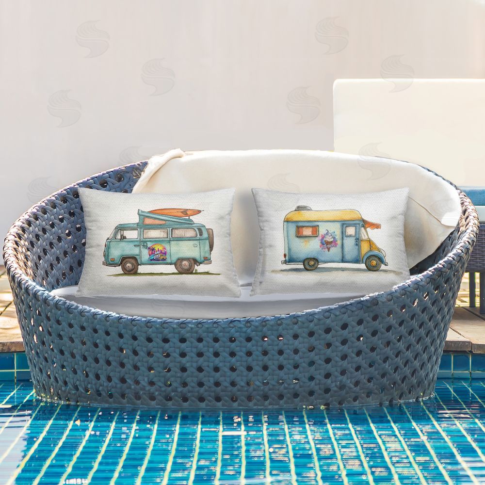 Steve Hunziker Summer Themed Trucks Outdoor Quick-Dry Polyester Printed Throw Pillow in Back Yard