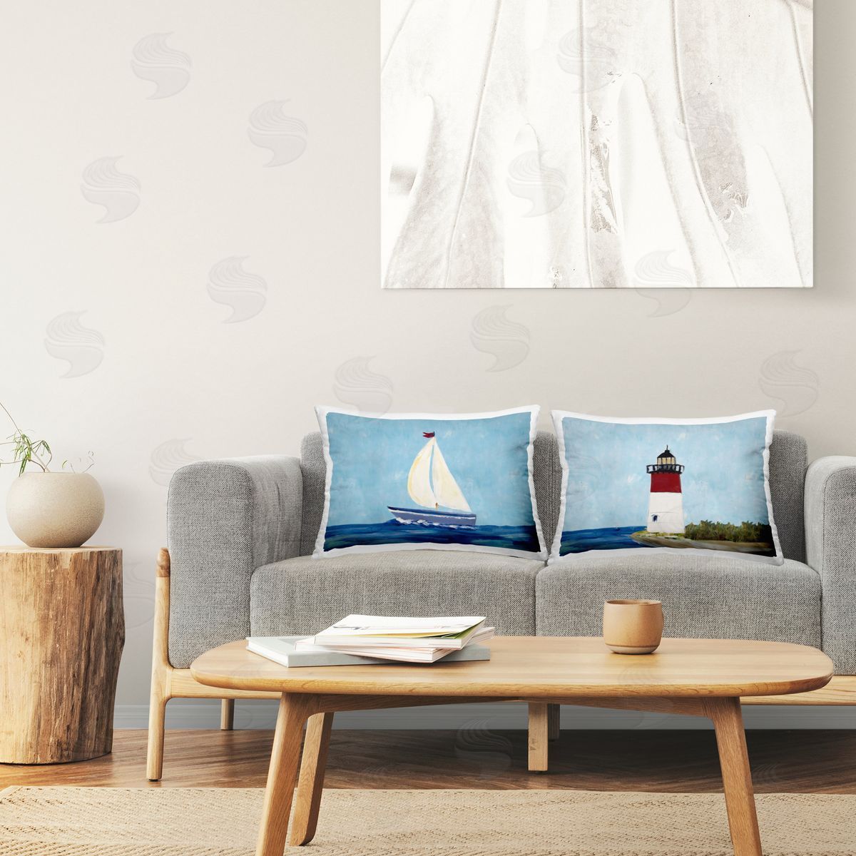 Julie DeRice Nautical Sail the Sea Lighthouse  Printed Plush Polyester Throw Pillow