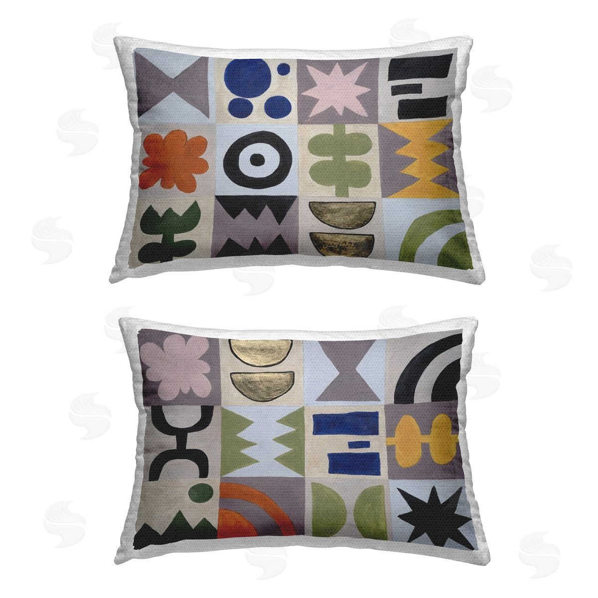 Michael Willett Bohemian Shapes Squares Outdoor Quick-Dry Polyester Printed Throw Pillow