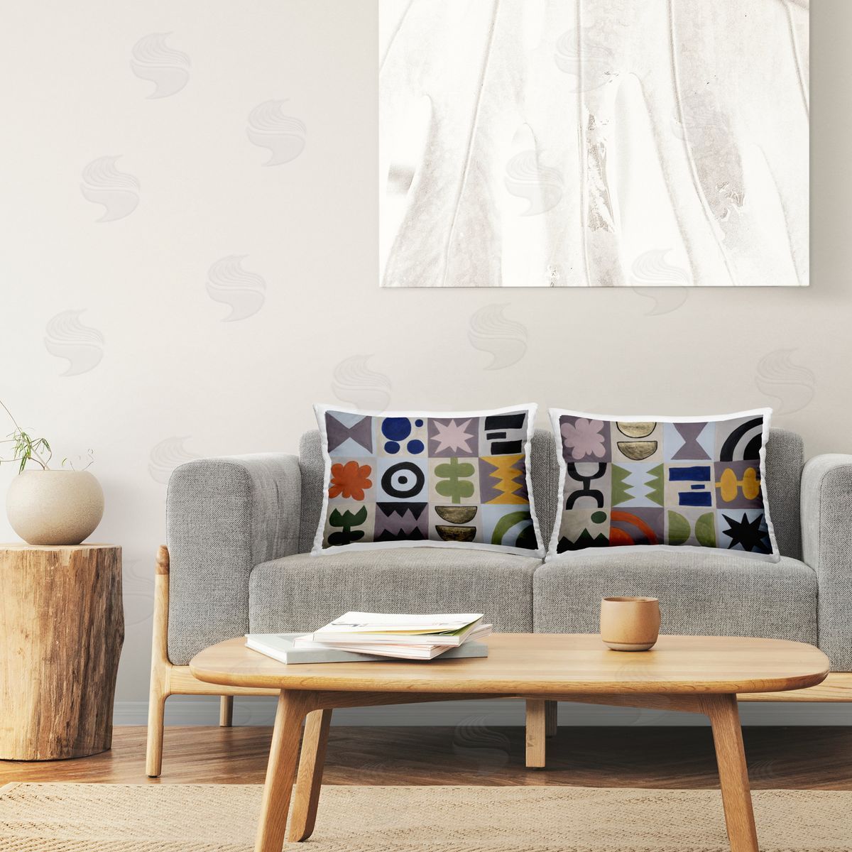 Michael Willett Bohemian Shapes Squares Printed Plush Polyester Throw Pillow
