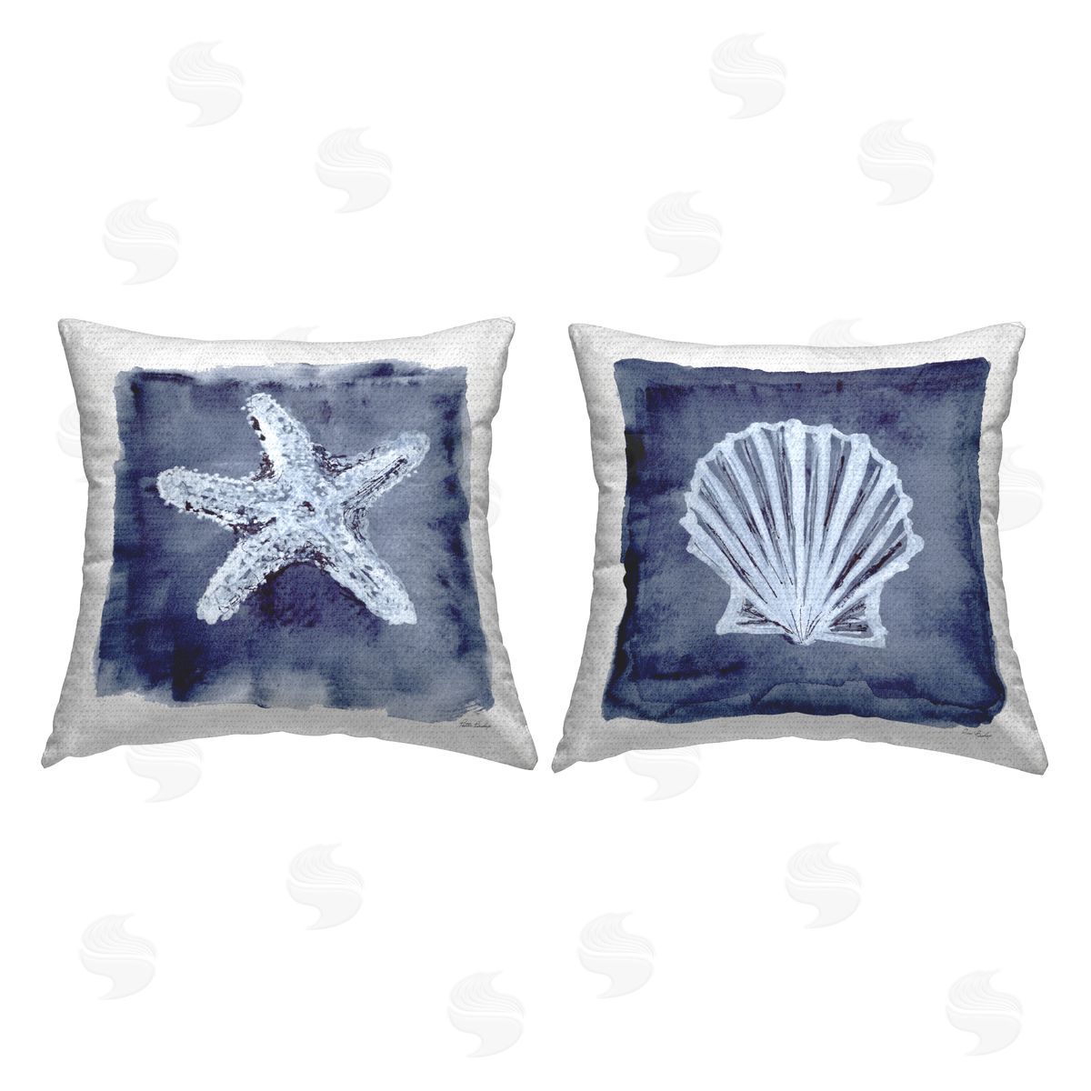 Patti Bishop Sea Life on Indigo Outdoor Quick-Dry Polyester Printed Throw Pillow