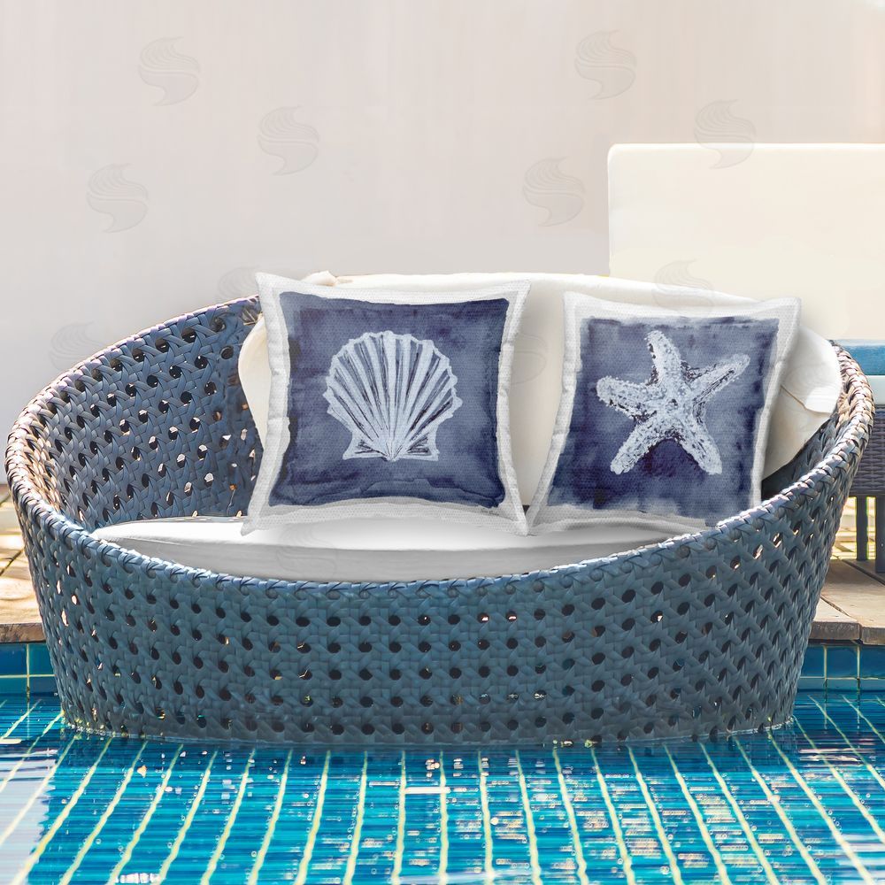 Patti Bishop Sea Life on Indigo Outdoor Quick-Dry Polyester Printed Throw Pillow in Back Yard
