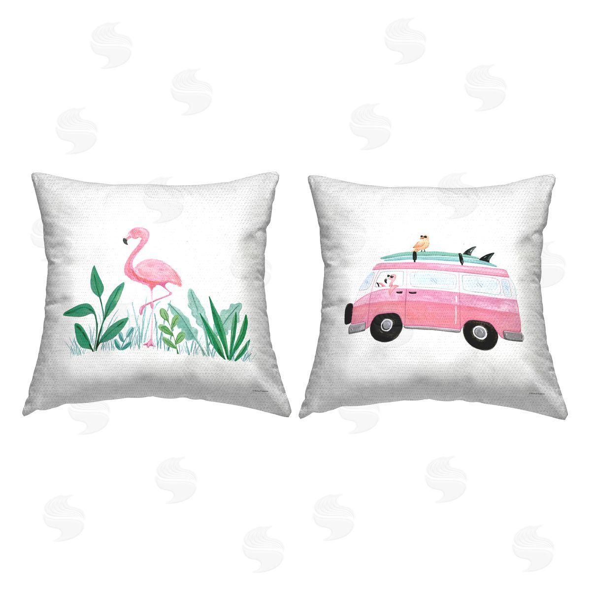 Rachel Nieman Beach Day Flamingos Outdoor Quick-Dry Polyester Printed Throw Pillow