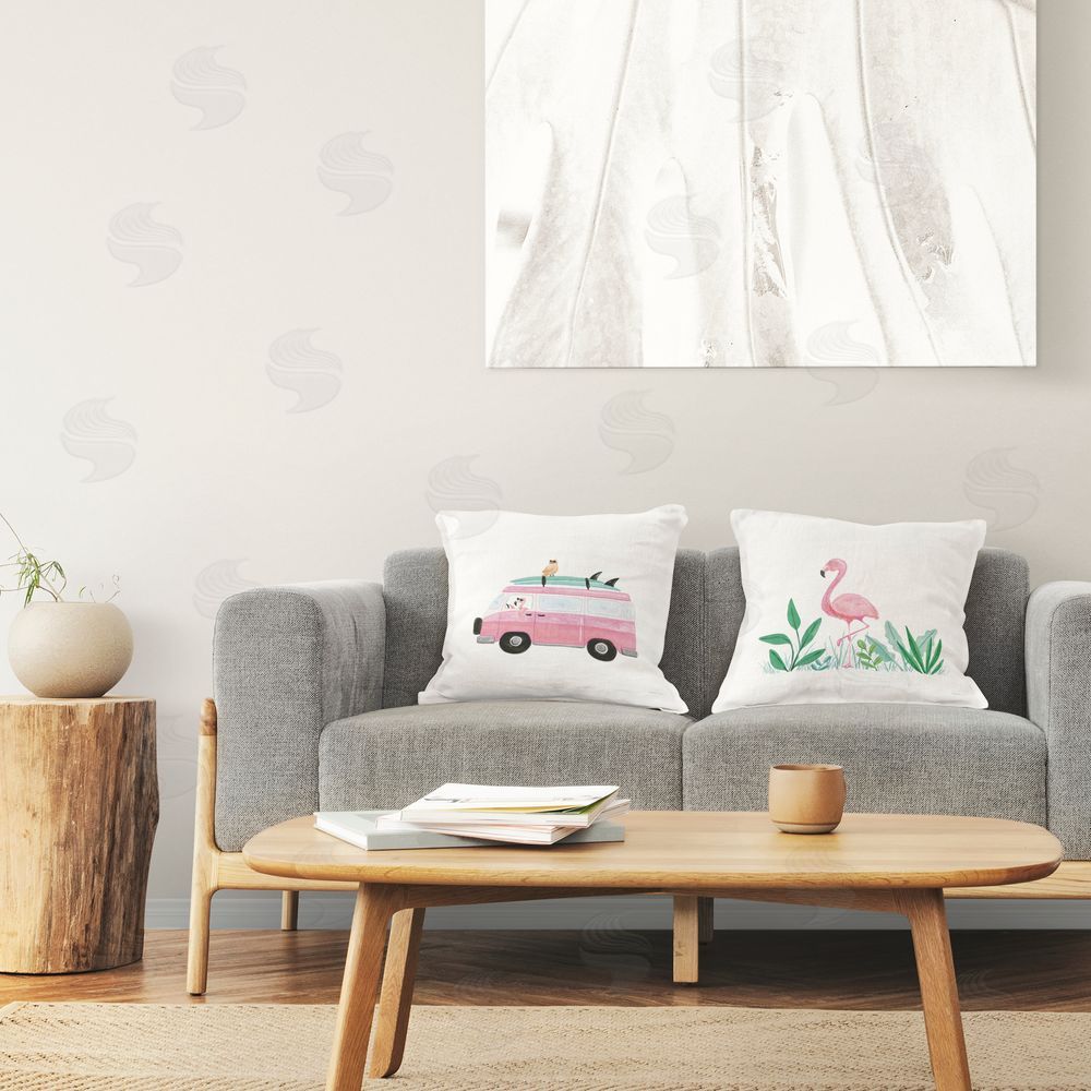 Rachel Nieman Beach Day Flamingos Printed Plush Polyester Throw Pillow On Chair