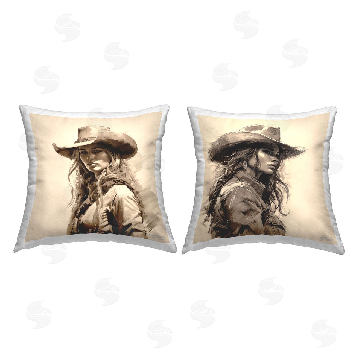 RB Cowgirl Beauty Portraits Printed Plush Polyester Throw Pillow
