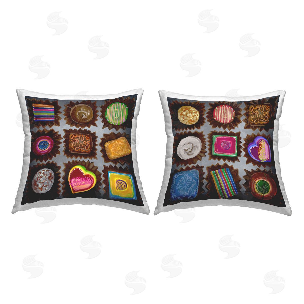 Liz Jardine Mixed Box of Chocolates Printed Plush Polyester Throw Pillow