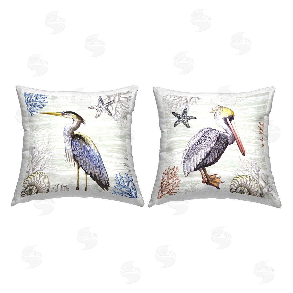 Elena Vladykina Coastal Pelican and Heron Printed Plush Polyester Throw Pillow