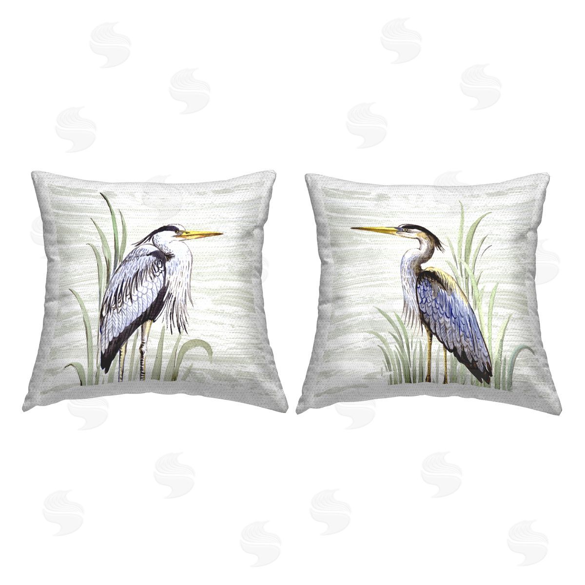 Elena Vladykina Egrets in Tall Grass Outdoor Quick-Dry Polyester Printed Throw Pillow