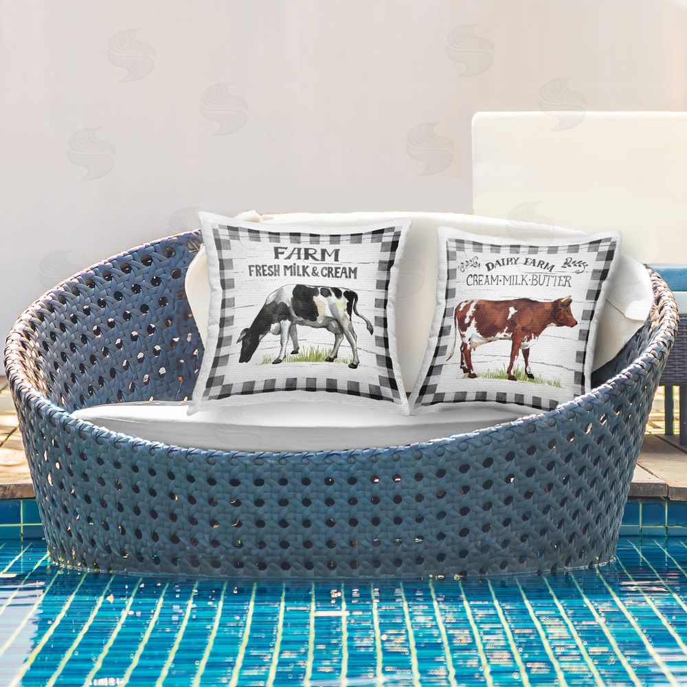 Elena Vladykina Dairy Farm Cattle Outdoor Quick-Dry Polyester Printed Throw Pillow in Back Yard