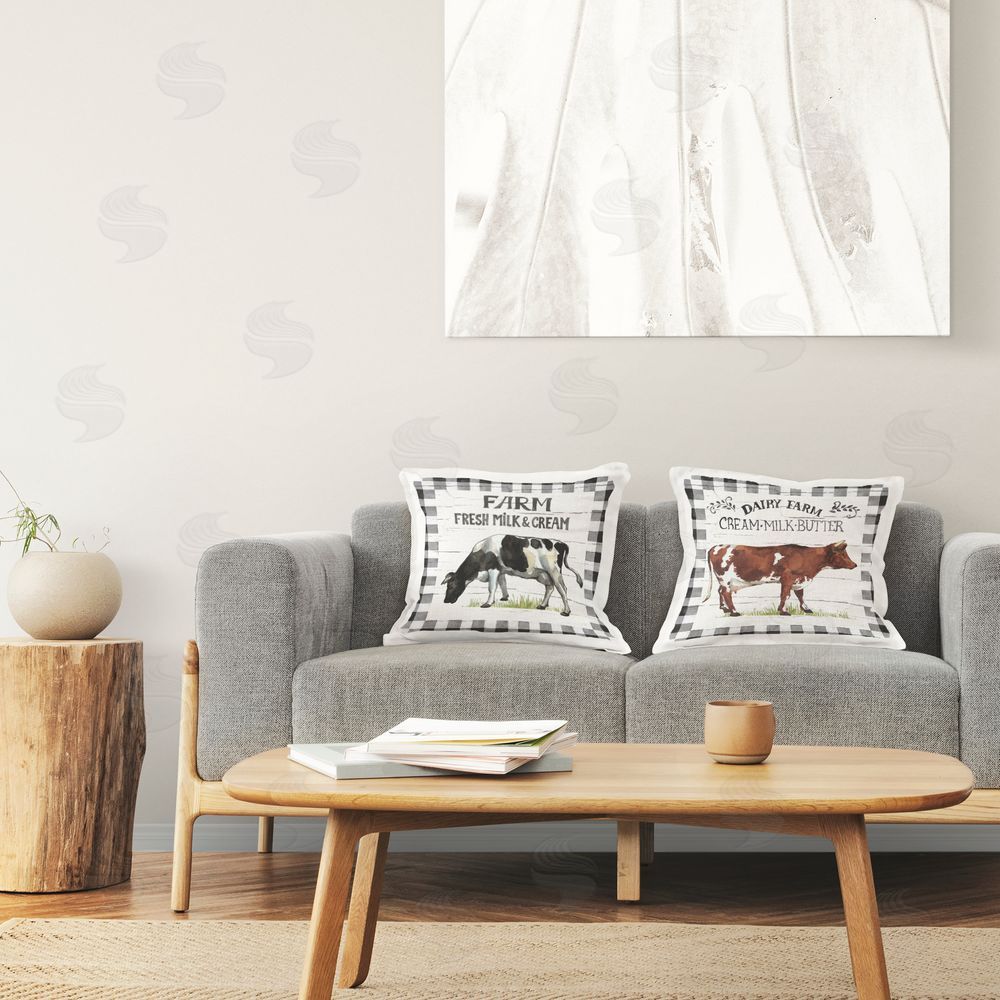 Elena Vladykina Dairy Farm Cattle Printed Plush Polyester Throw Pillow On Chair