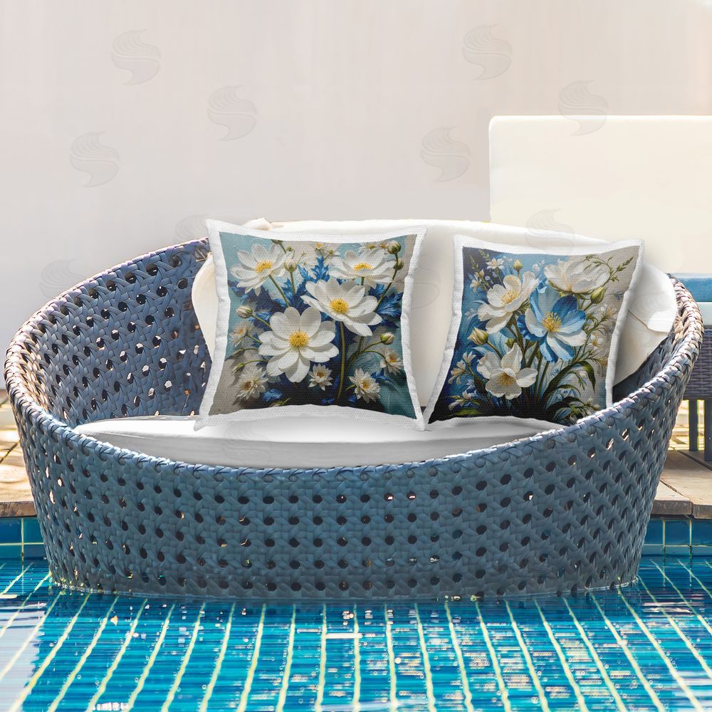Yuri Khrushch Modeled Daisy Bundles Outdoor Quick-Dry Polyester Printed Throw Pillow in Back Yard
