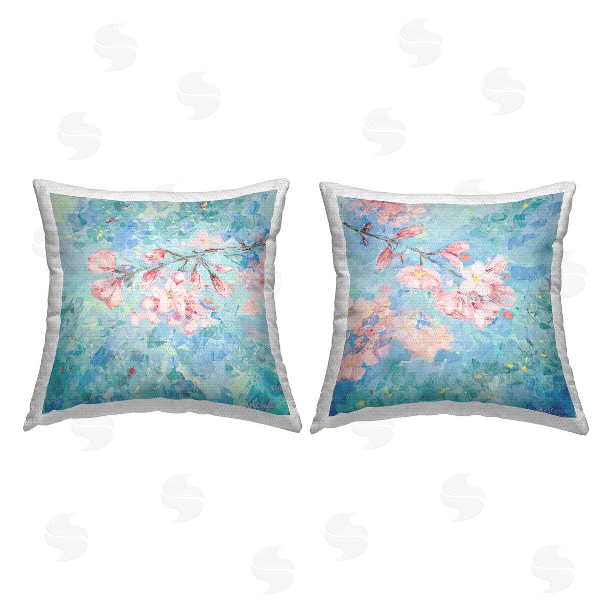 Ann Marie Coolick Cherry Blossom Sprigs Outdoor Quick-Dry Polyester Printed Throw Pillow