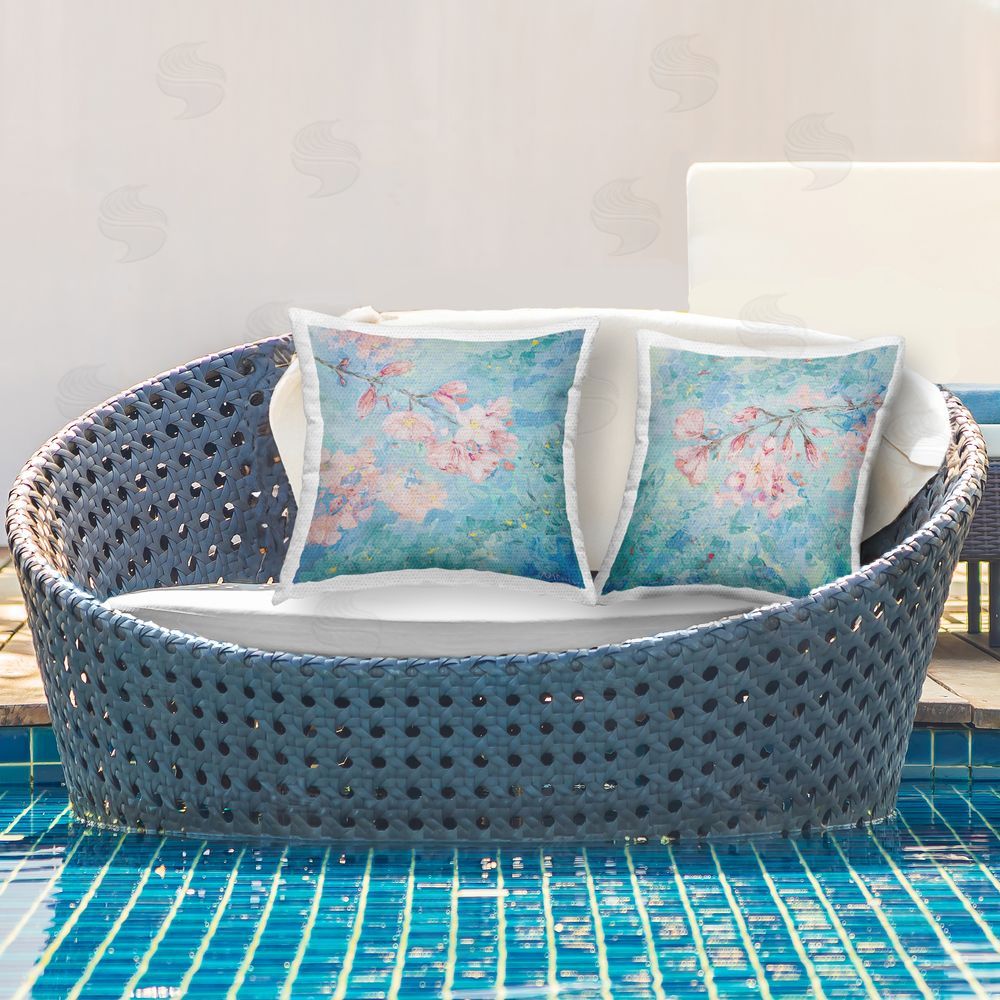 Ann Marie Coolick Cherry Blossom Sprigs Outdoor Quick-Dry Polyester Printed Throw Pillow in Back Yard