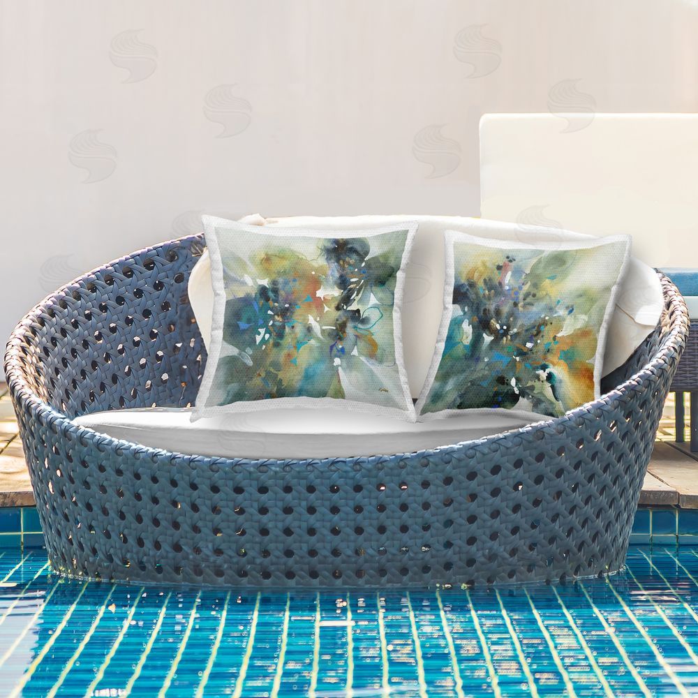 K. Nari Energetic Splash Abstraction Outdoor Quick-Dry Polyester Printed Throw Pillow in Back Yard