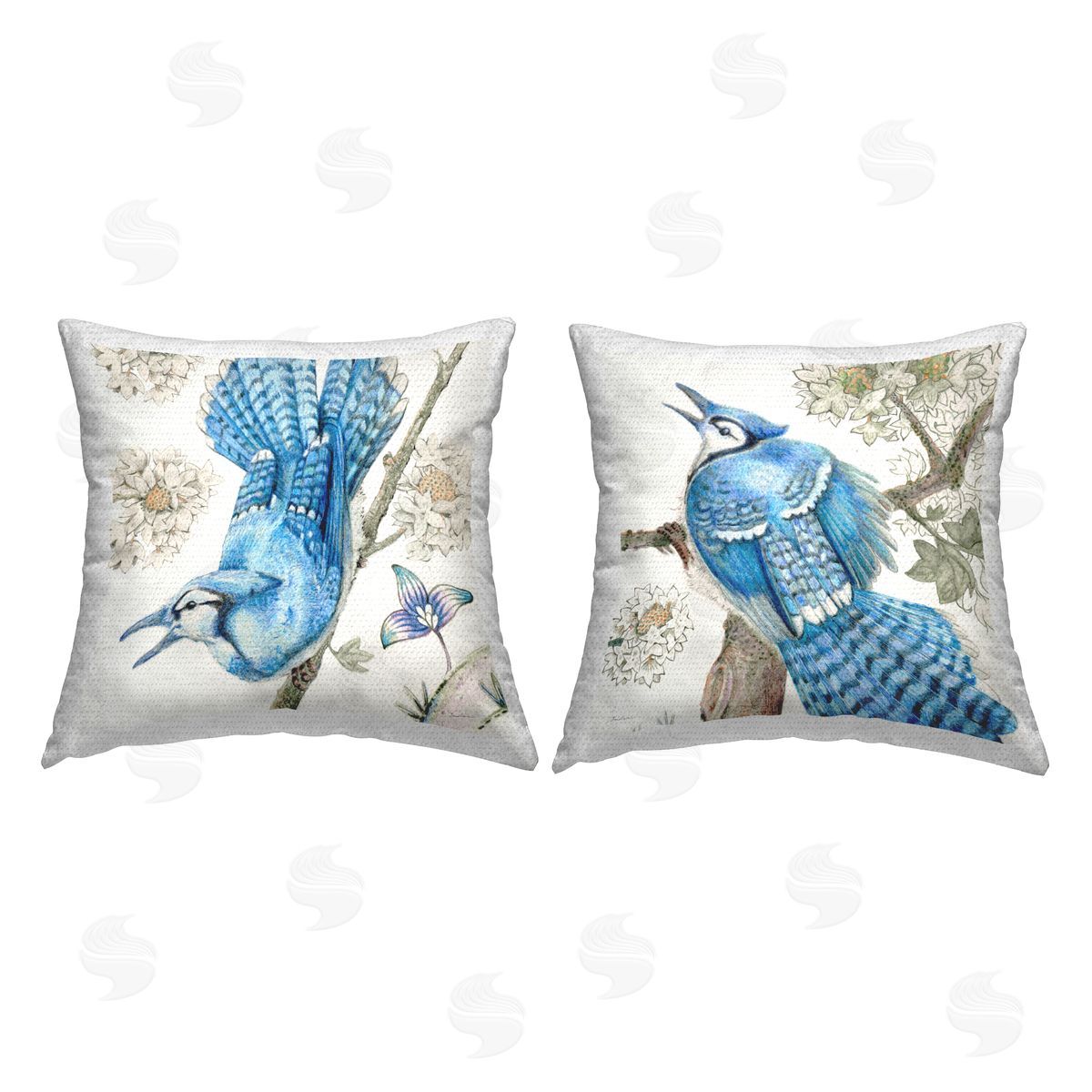 Evelia Designs Blue Jay & Rhododendron Outdoor Quick-Dry Polyester Printed Throw Pillow