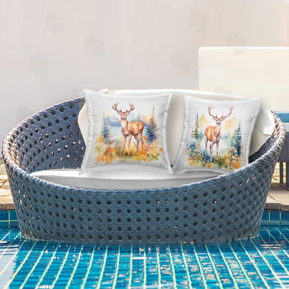 Andrea Haase Wild Deer Overlook Outdoor Quick-Dry Polyester Printed Throw Pillow in Back Yard
