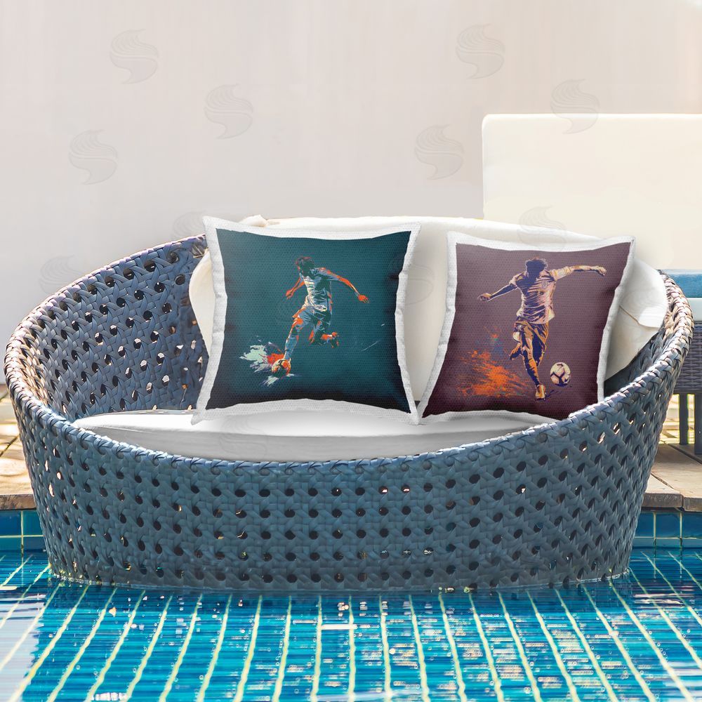 Lazar Studio Winning Goal Soccer Kick Outdoor Quick-Dry Polyester Printed Throw Pillow in Back Yard