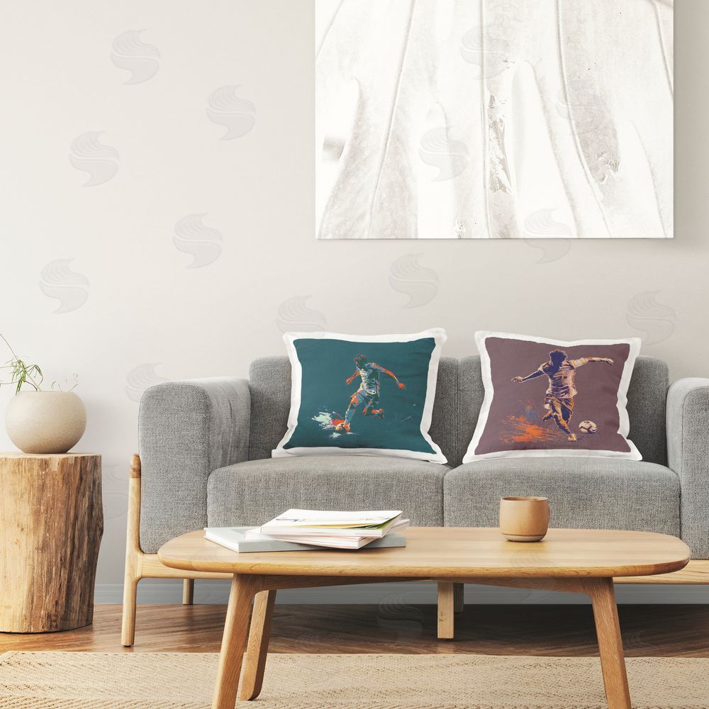 Lazar Studio Winning Goal Soccer Kick Printed Plush Polyester Throw Pillow On Chair